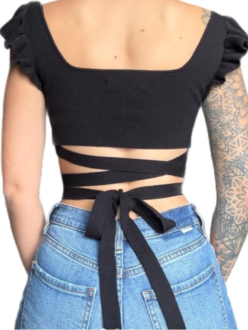 Urban Outfitters Ruffle Sleeve Crop Tie Around Sweater Size S